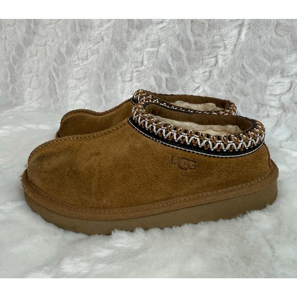 UGG Tasman Slip-On Clog Indoor Outdoor Brown Leather Wool Lined Kid Size 11 Good - Picture 1 of 9